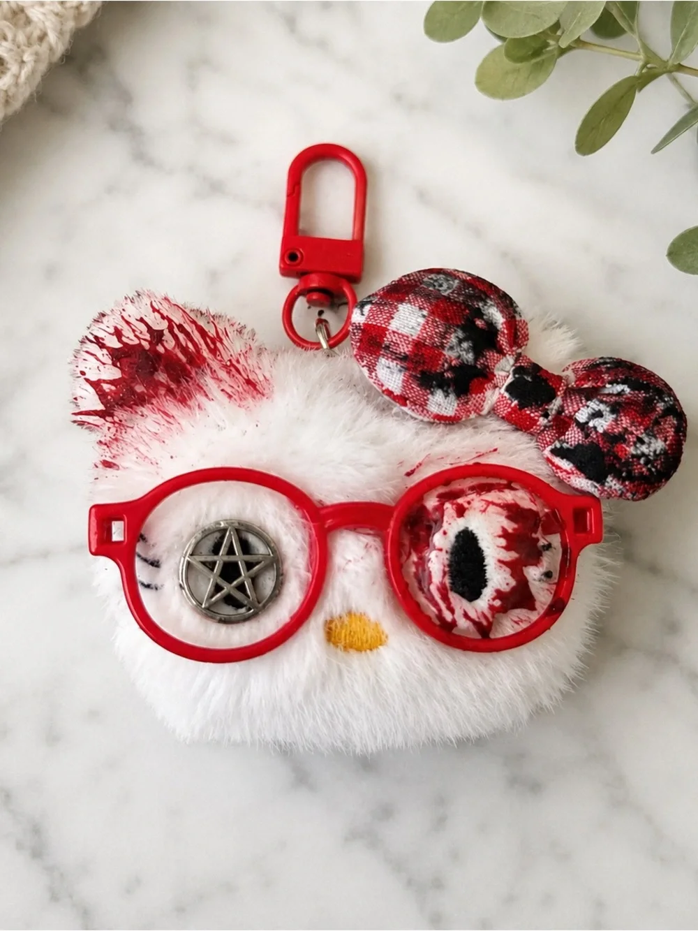 Hand-Altered Creepy Hello Kitty Horror Keychain – Gothic Decor